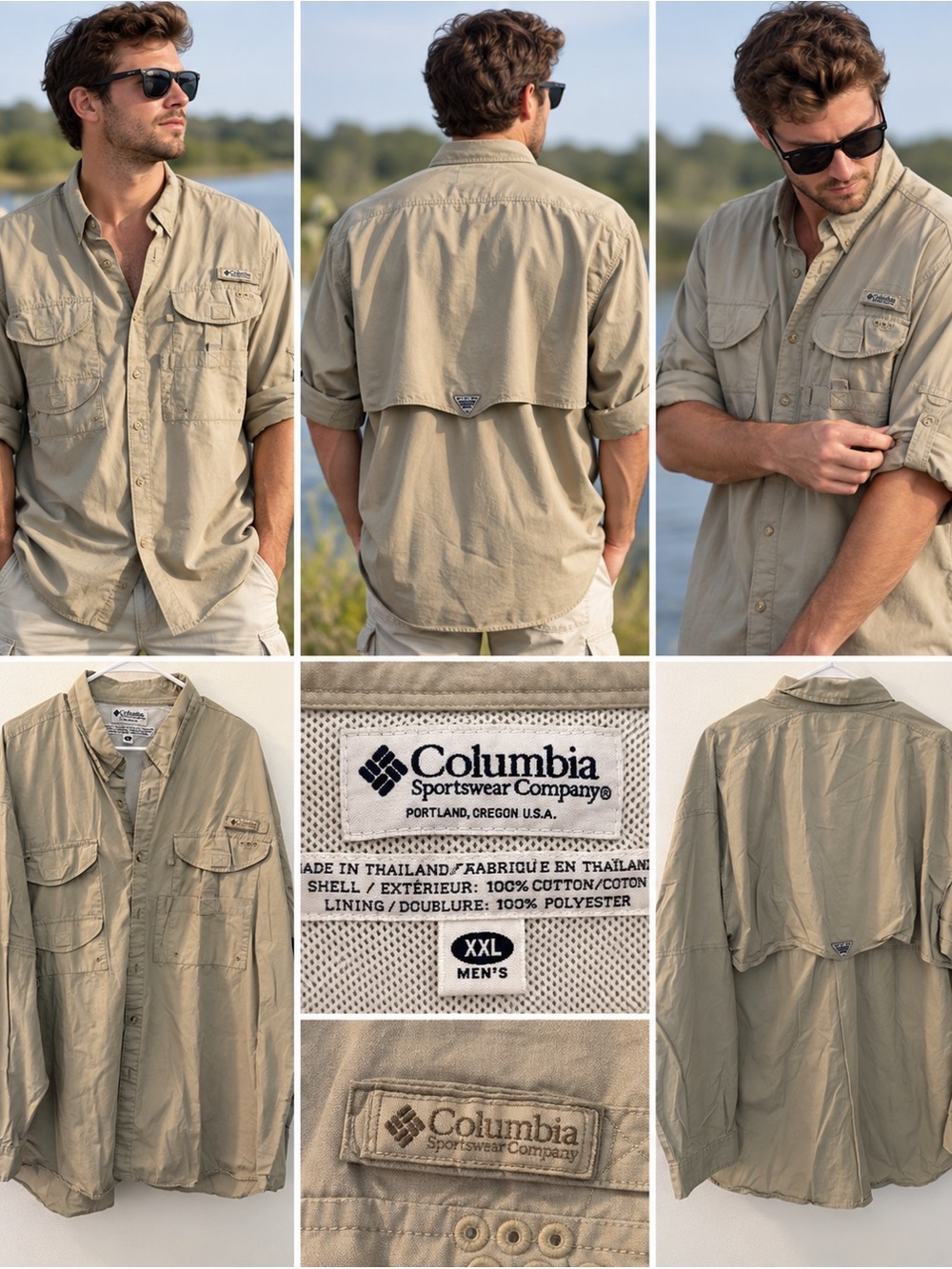 Columbia Men’s XXL Khaki Vented Fishing Outdoor Long Sleeve Shirt